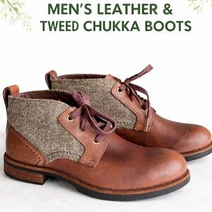 UGG Men's Brown Leather and Tweed Chukka Boots